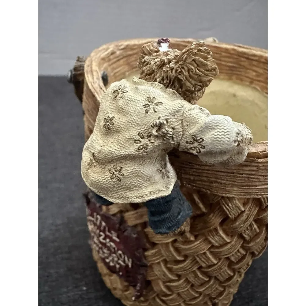 Boyds Bears Scribble Doodle Jot Pencil Holder Basket Resin 4110 2001 Desk Decor